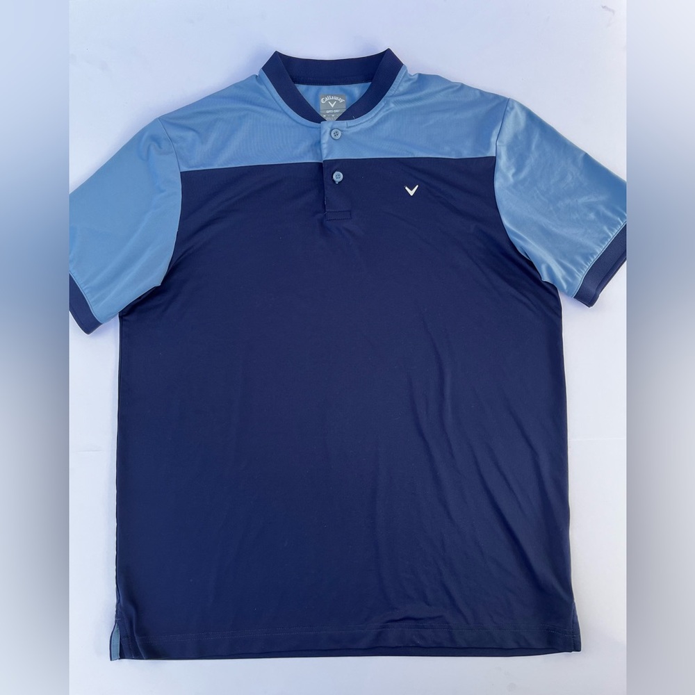 Callaway Shirt Mens Medium Blue Short Sleeve Henley Neck Outdoor Casual Golf